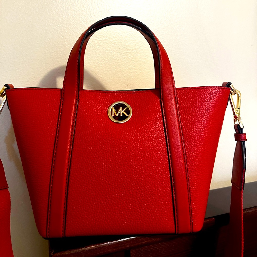 MICHAEL KORS LACQUER RED LEATHER SATCHEL